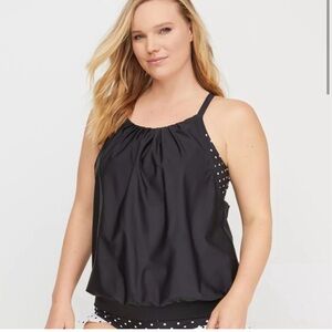 Cacique Plus size black and white polka dot tankini swimsuit top size 20